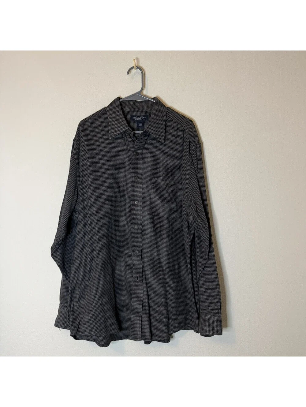 Brooks Brothers Men’s Large Gray Houndstooth 100% Cotton Long Sleeve Shirt